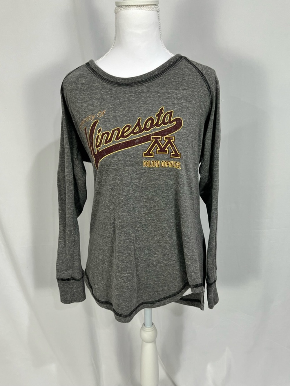 University of Minnesota Golden Golphers Heather Gray Crewneck Longsleeve Tee XL